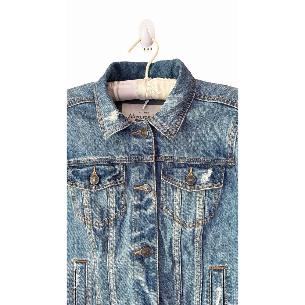 Abercrombie & Fitch Vintage Distressed Denim Trucker Jacket Y2K Women's Size M - Picture 2 of 16